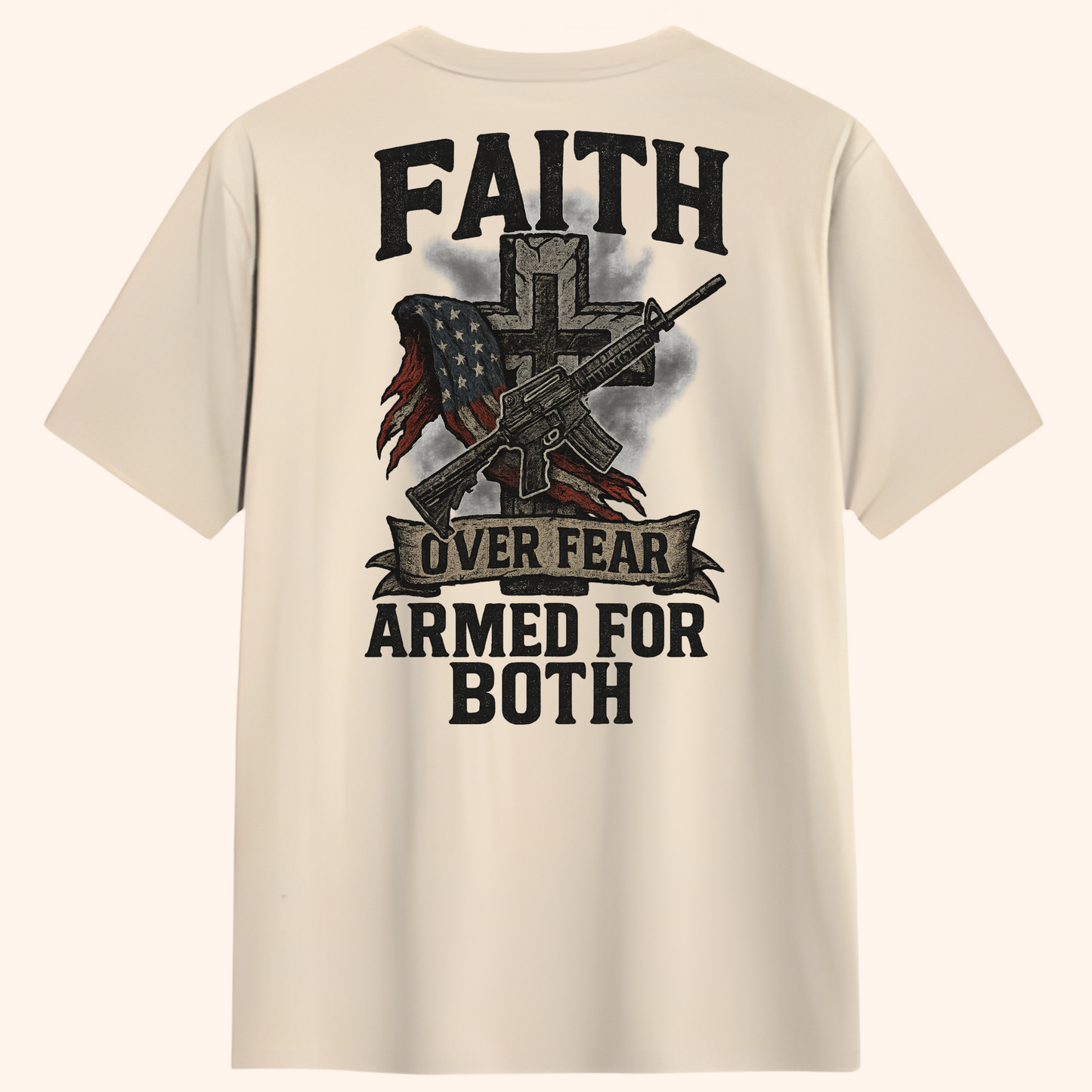Faith Over Fear – Armed for Both Tee – Sand